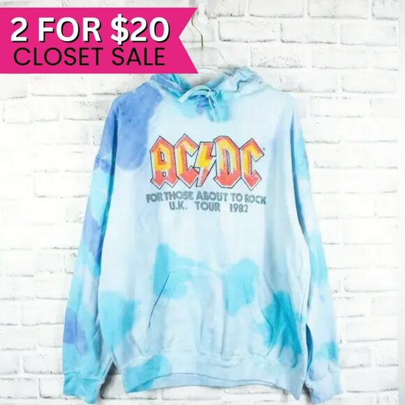 ACDC Blue‎ Tie Dye Long Sleeve Pullover Hoodie Size 1XL Band Merch Music Shirt - Picture 1 of 8